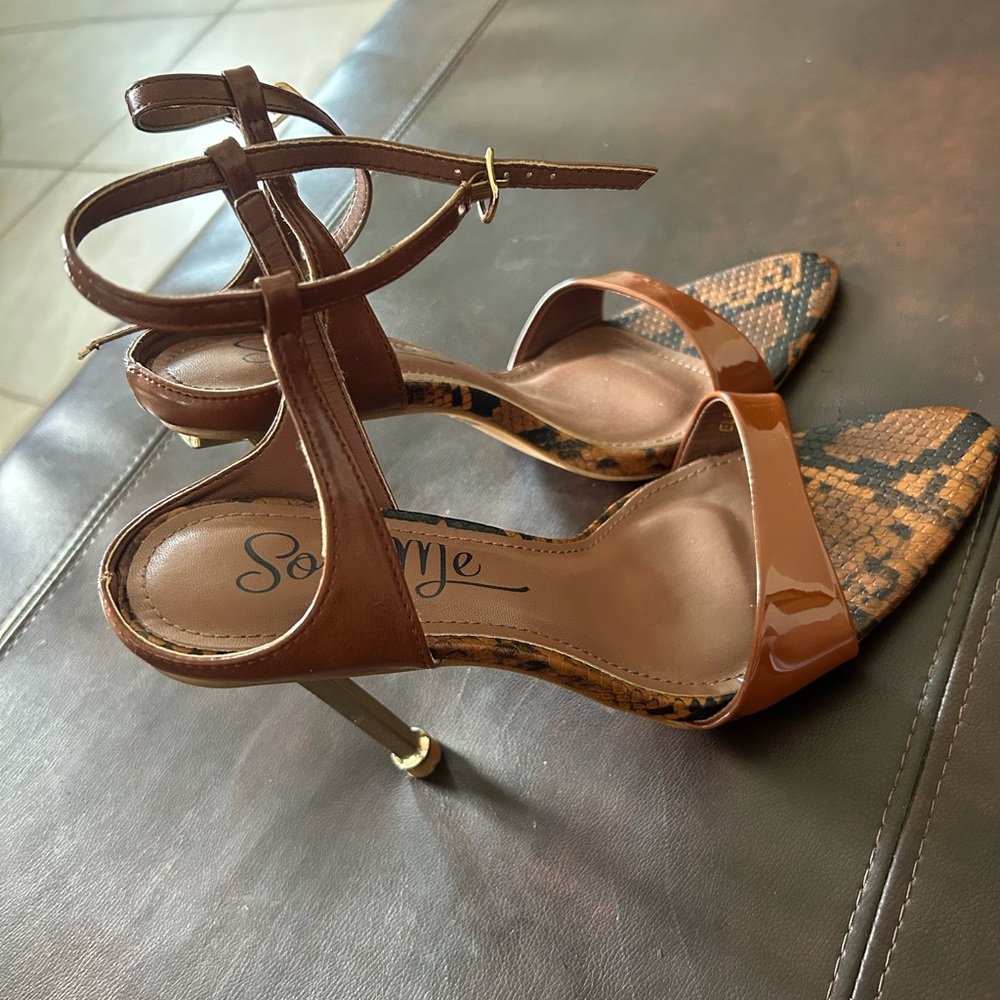 So Me Brown Stiletto Heels with Ankle Strap
